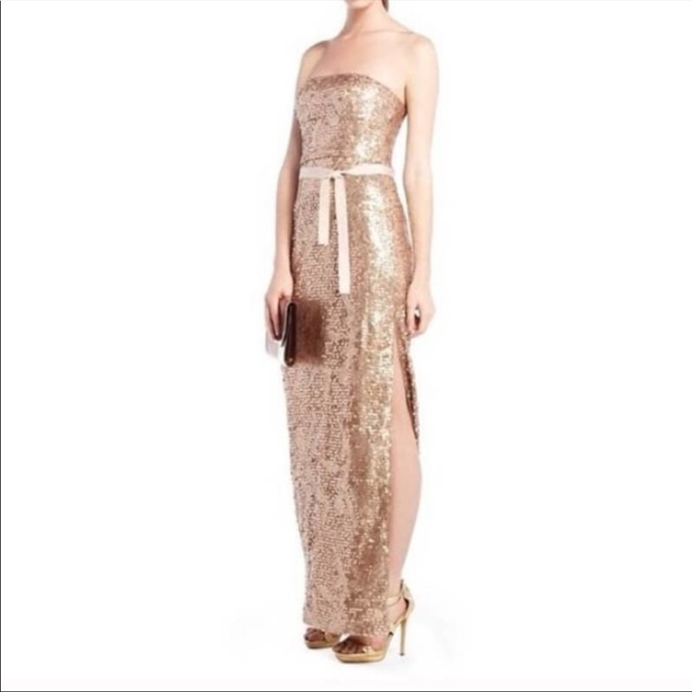 BCBG MAXAZRIA Lela Sequin Champagne Gold Gown